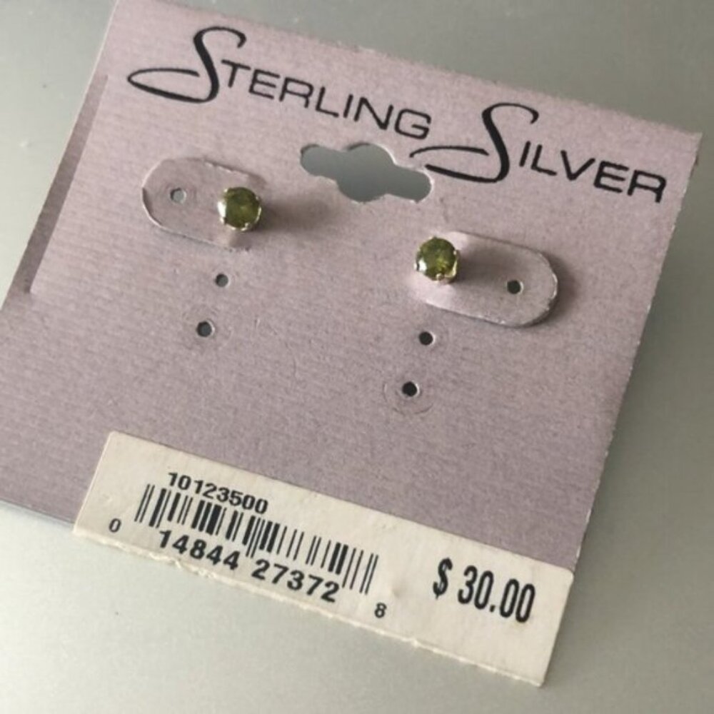 Sterling Silver 925 Mini Stud Earrings with Cubic Zirconia Green Stone